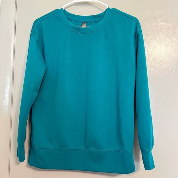 Mondetta Ladie's Scuba Long Sleeve Crewneck Sweatshirt Relaxed Fit Teal Size XS - Picture 2 of 5